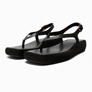 Zara Black Leather Platform Sandals